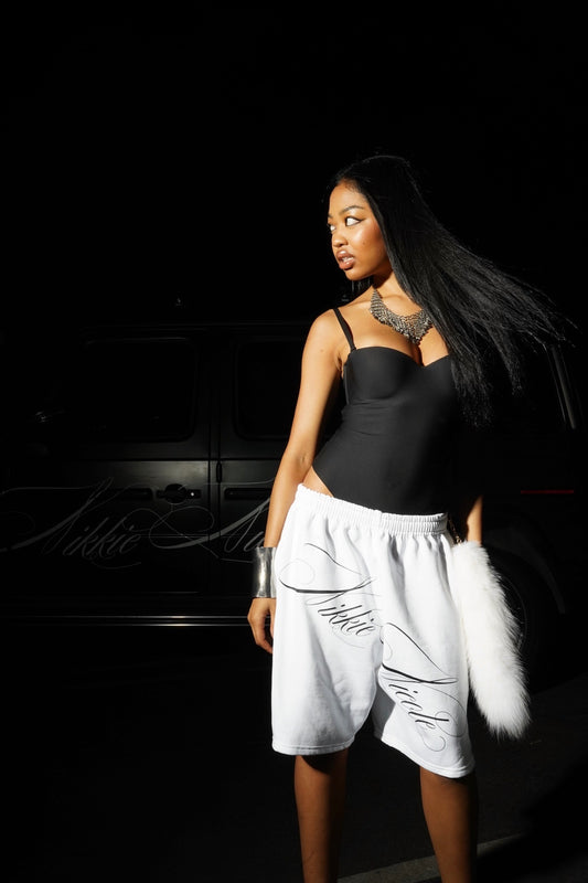 White Scripture Jogger Shorts